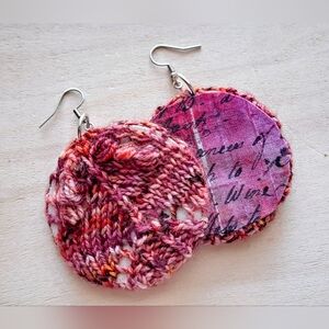 Hand Knitted Earrings Multicolor Pink Red Premium Hand Dyed Yarn